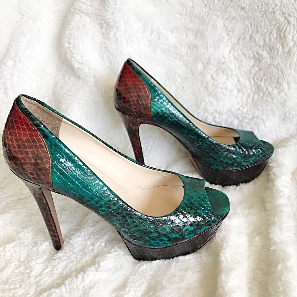 Multicolored Faux Snakeskin Peep Toe Platform
